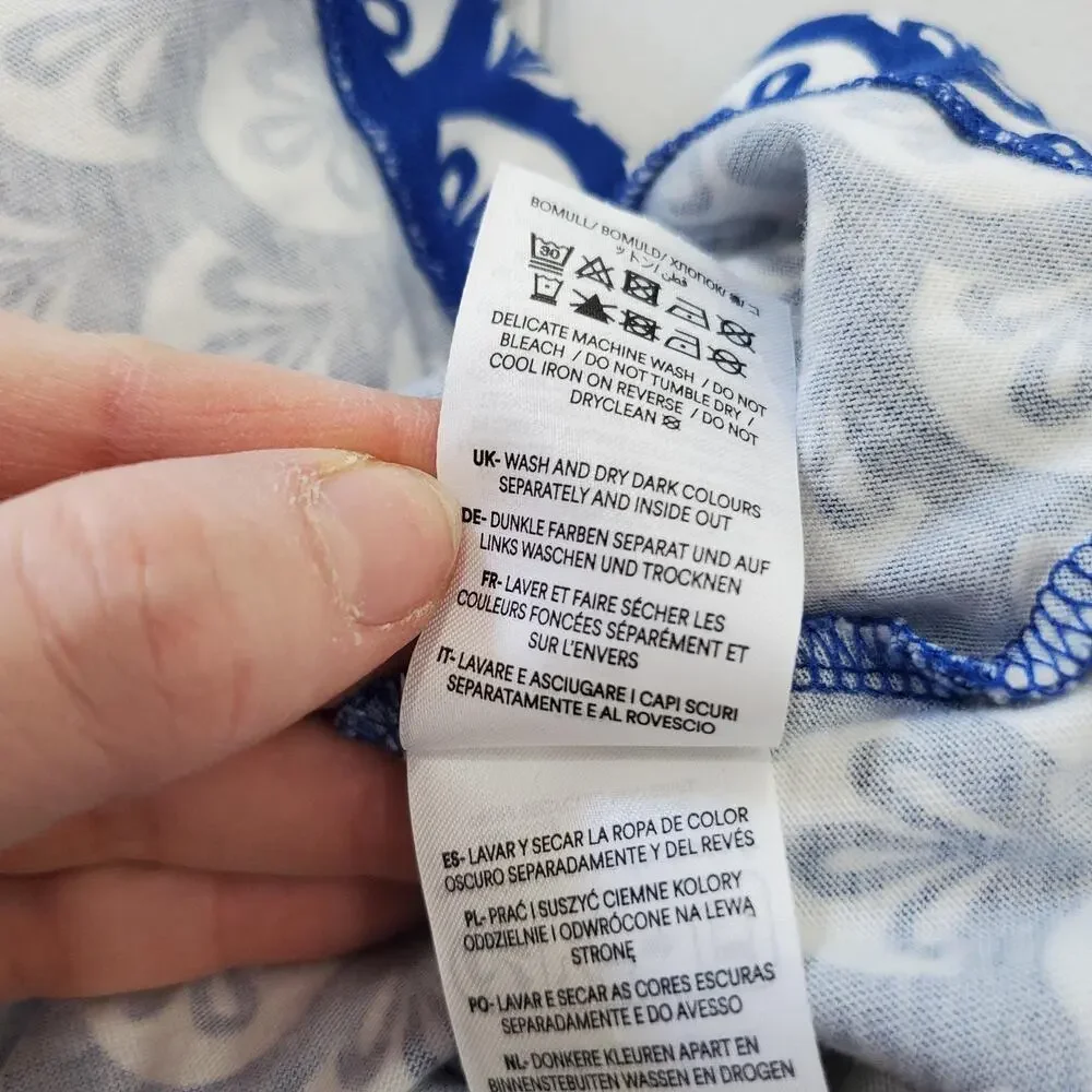 Boden Dress Womens 4 Blue White Button Front Long Sleeve A-Line Scallop Print - Picture 10 of 12